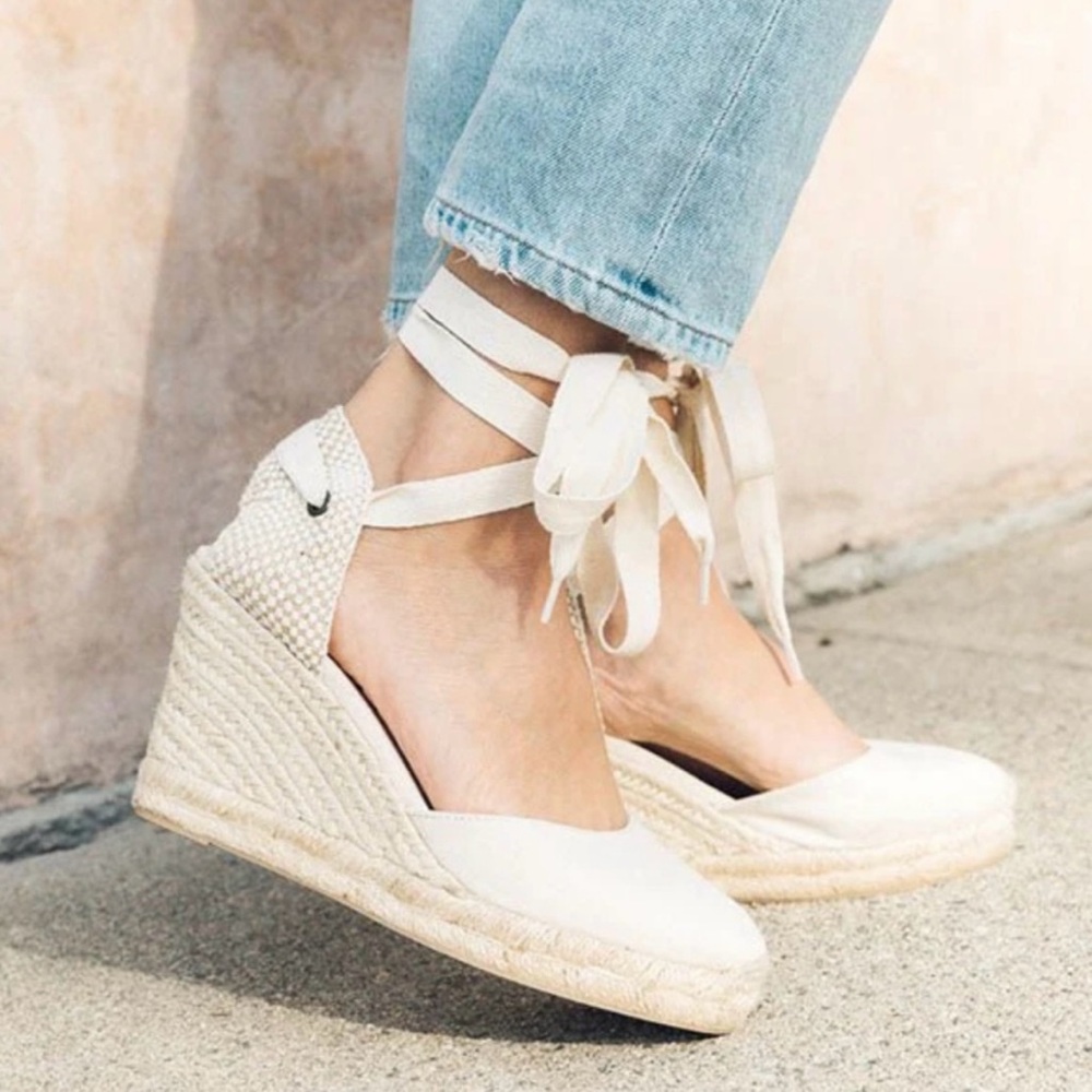 Soludos Cream Espadrille Wedge Ankle Tie Sandals - Picture 2 of 13